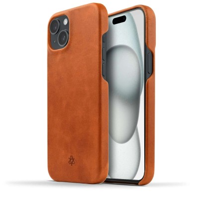 For iPhone 15 Plus PU Leather Window Flap Case with Cover - Tan