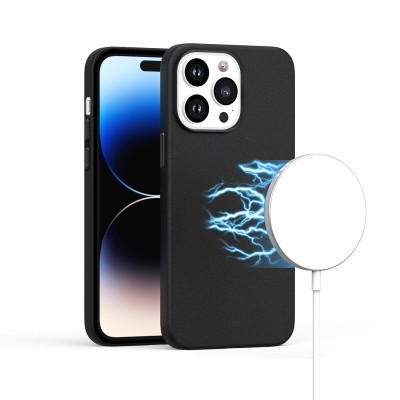For iPhone 15 Plus PU Leather with inner [Magnetic Circle] Colored Metal Buttons - Black