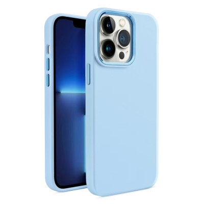 For iPhone 15 Plus Premium LIQUID Silicone with Metal Buttons and Camera Edges Case Cover - Light Blue