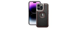 For iPhone 15 Plus Premium PU Leather Square Heart Hybrid Case - Black