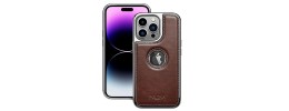 For iPhone 15 Plus Premium PU Leather Square Heart Hybrid Case - Brown