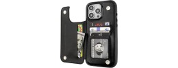 For iPhone 15 Plus Retro Wallet Card Holder Case Cover - Black