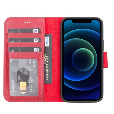 For iPhone 15 Plus Retro Wallet Card Holder Case Cover - Red