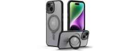 For iPhone 15 Plus Ring Magnetic Kickstand Hybrid Case Cover - Black