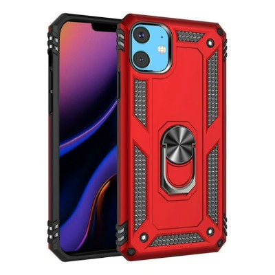 For iPhone 15 Plus Ring Magnetic Kickstand Hybrid Case Cover - Red