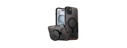 For iPhone 15 Plus Robotic Hybrid with Magnetic Ring Stand Case Cover - Black