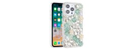 For iPhone 15 Plus Rose Flower Full Diamond Bling Stones - Green