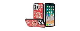 For iPhone 15 Plus Rose Flower Full Diamond Bling Stones - Red