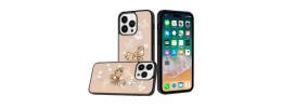 For iPhone 15 Plus SPLENDID Diamond Glitter Ornaments Engraving Case Cover - Garden Butterflies Gold