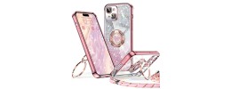 For iPhone 15 Plus SQUARE Passion Glitter Diamond Ring Stand Case Cover - Heart Design Pink