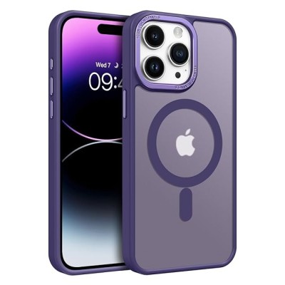 For iPhone 15 Plus Skin Touch Feel HQ [Magnetic Circle] Kickstand Hybrid - Purple