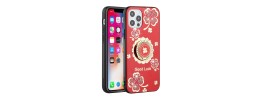 For iPhone 15 Plus Splendid Glitter with Diamonds All Around Edges Ring Stand Case Cover - Red