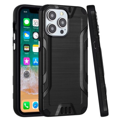 For iPhone 15 Plus Strong Tough Metallic Design Hybrid - Black
