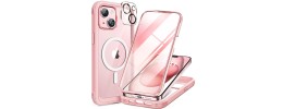 For iPhone 15 Plus Strong Tough Metallic Design Hybrid - Hot Pink