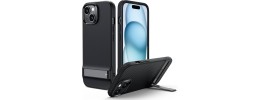 For iPhone 15 Plus Strong Tough Metallic Design Hybrid Premium Kicstand + 3X Tempered Glass - Blue