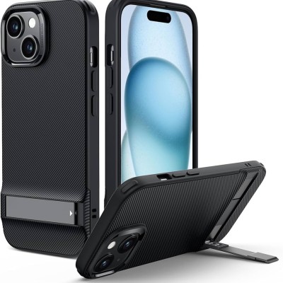 For iPhone 15 Plus Strong Tough Metallic Design Hybrid Premium Kicstand + 3X Tempered Glass - Blue