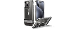 For iPhone 15 Plus Strong Tough Metallic Design Hybrid Premium Kicstand + 3X Tempered Glass - Silver