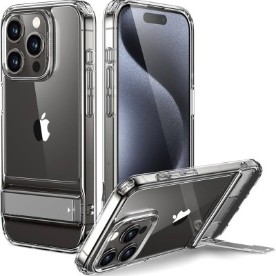 For iPhone 15 Plus Strong Tough Metallic Design Hybrid Premium Kicstand + 3X Tempered Glass - Silver