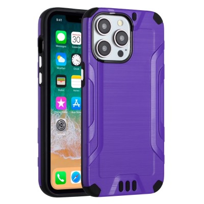 For iPhone 15 Plus Strong Tough Metallic Design Hybrid Premium Kicstand - Dark Purple