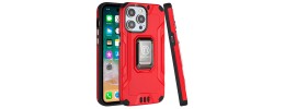 For iPhone 15 Plus Strong Tough Metallic Design Hybrid Premium Kicstand - Red