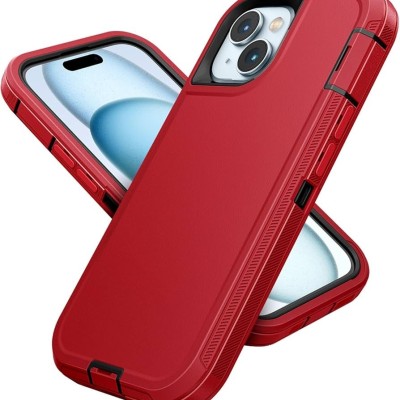 For iPhone 15 Plus Strong Tough Metallic Design Hybrid - Red