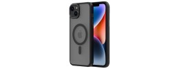 For iPhone 15 Plus Transparent Clear Hybrid with Matching Metal Buttons and Camera Protection - Black