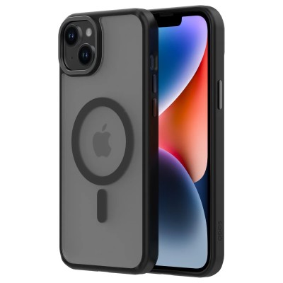 For iPhone 15 Plus Transparent Clear Hybrid with Matching Metal Buttons and Camera Protection - Black