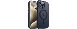 For iPhone 15 Plus Transparent Clear Hybrid with Matching Metal Buttons and Camera Protection - Dark Blue
