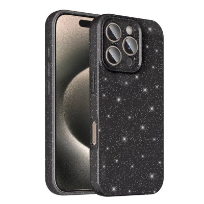 For iPhone 15 Plus Transparent Glitter 2.0mm Thick Hybrid Case Cover - Black