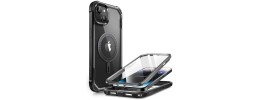 For iPhone 15 Plus Ultimate CaseX Transparent Hybrid Case with Metal Buttons And Camera Edges - Black