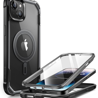 For iPhone 15 Plus Ultimate CaseX Transparent Hybrid Case with Metal Buttons And Camera Edges - Black