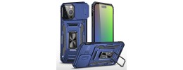 For iPhone 15 Plus Utter Tough Metal Ring Movable Camera Window Hybrid Case Cover - Navy blue