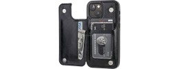 For iPhone 15 Plus Wallet ID Card Holder Case Cover - Black