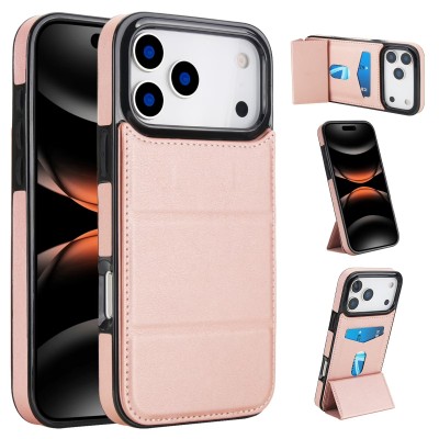 For iPhone 15 Plus Wallet Premium PU Vegan Leather ID Card Money Holder with Magnetic Closure - Rose Gold