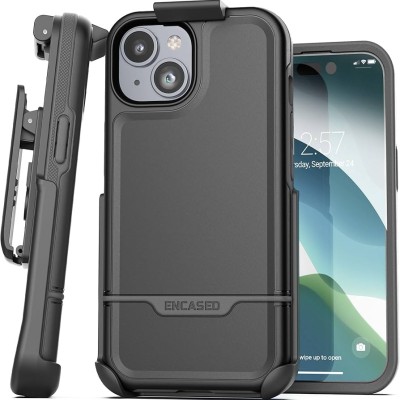 For iPhone 15 Plus Weave Premium 3in1 Combo Holster Kickstand Case Cover - Black