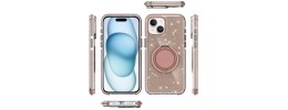 For iPhone 15 Plus/iPhone 14 Plus Glitz HQ Shimmer Glitter [Magnetic Ring Circle] with 360 degree Rotational Ring Kickstand Tough Hybrid Case - Purple