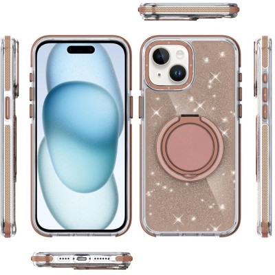 For iPhone 15 Plus/iPhone 14 Plus Glitz HQ Shimmer Glitter [Magnetic Ring Circle] with 360 degree Rotational Ring Kickstand Tough Hybrid Case - Purple