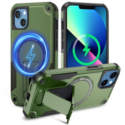 For iPhone 15 Plus/iPhone 14 Plus Sturdy Bracket Kickstand Magnetic Hybrid - Midnight Green