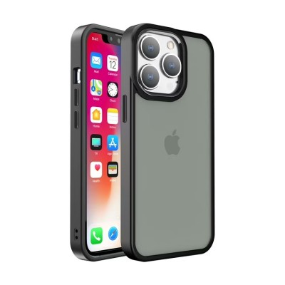 For iPhone 15 Polished Oil Thick Acrylic Metal Button Hybrid Case Cover - Beige