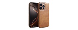 For iPhone 15 Premium PU Leather Square Heart Hybrid Case - Brown