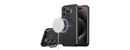For iPhone 15 Pro Acrylic [Magnetic Circle] Tough 2.5mm Transparent ShockProof Hybrid - Black