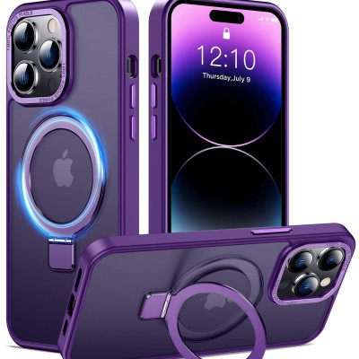 For iPhone 15 Pro Acrylic [Magnetic Circle] Tough 2.5mm Transparent ShockProof Hybrid - Purple