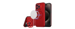 For iPhone 15 Pro Acrylic [Magnetic Circle] Tough 2.5mm Transparent ShockProof Hybrid - Red