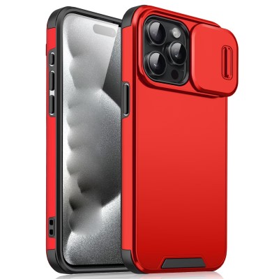 For iPhone 15 Pro Acrylic Tough 2.5mm Transparent ShockProof Hybrid Case Cover - Red