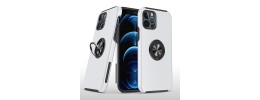 For iPhone 15 Pro CHIEF Oil Painted Magnetic Ring Stand Hybrid Case Cover - Silver