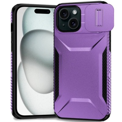 For iPhone 15 Pro Classy Slick Chromed Around Hybrid Case Cover - Dark Purple