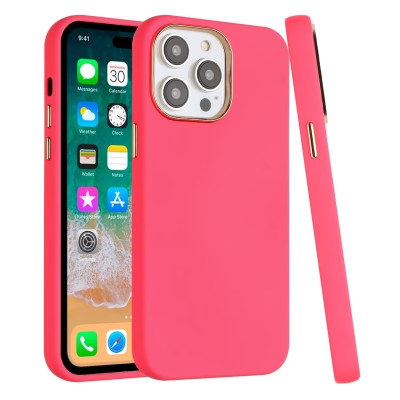 For iPhone 15 Pro Classy Slick Chromed Around Hybrid Case Cover - Hot Pink