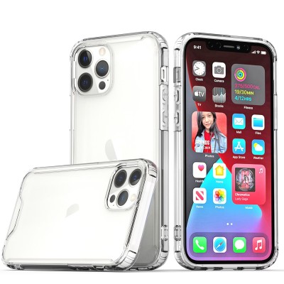 For iPhone 15 Pro Colored Shockproof Transparent Hard PC TPU Hybrid Case Cover - Clear/Clear