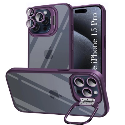 For iPhone 15 Pro Complete Protection HQ Hybrid with Metal Tempered Camera Glass - Purple