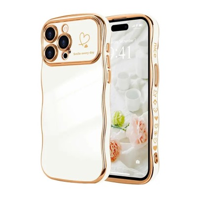 For iPhone 15 Pro Design Square Hearts Passion Case Cover - Gold